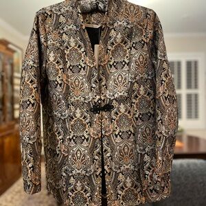 Soft Surroundings Black, Brown and Cream Patterned Brocade Jacket